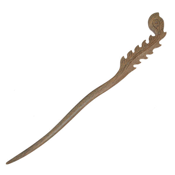 CrystalMood Handmade Carved Wood Hair Stick Plume 7.2" Ebony