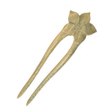 CrystalMood Handmade Carved 2-Prong Wood Floral Hair Stick