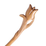 CrystalMood Handmade Carved Peachwood Hair Stick Tulip 6.6" Peachwood