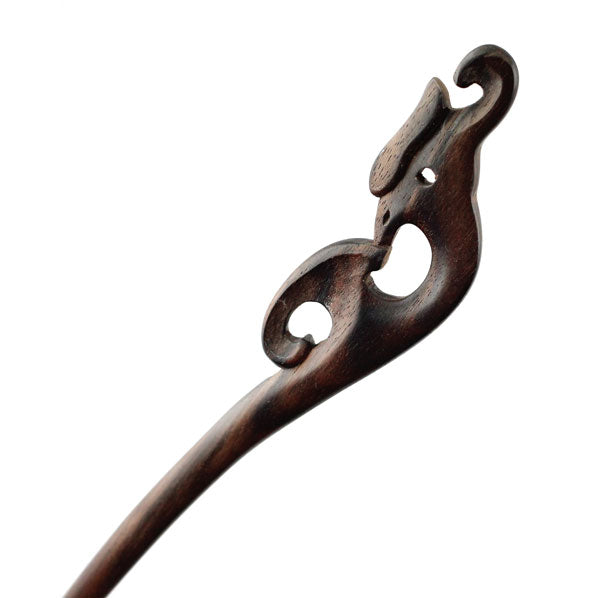 CrystalMood Handmade Carved Wood Hair Stick Dragon 7.1" Ebony