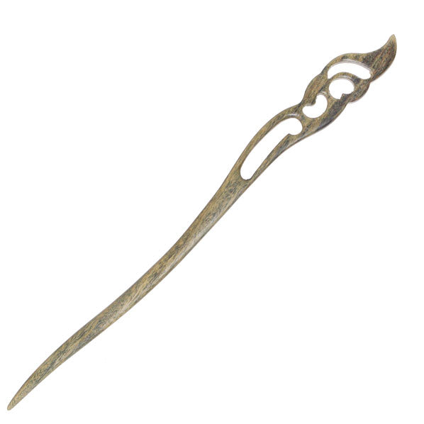 CrystalMood Handmade Carved Wood Hair Stick Brocade