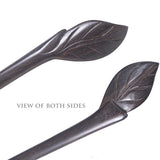 CrystalMood Handmade Carved Wood Hair Stick Leaf 7.25" Ebony