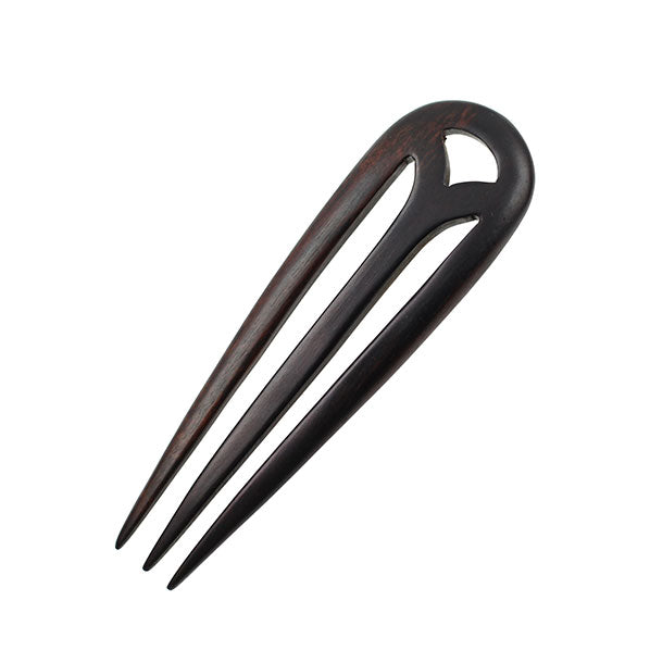 CrystalMood Handmade Carved 3-Prong Wood Hair Stick Ebony