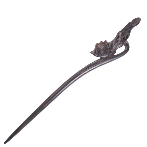 CrystalMood Handmade Carved Wood Hair Stick Lotus