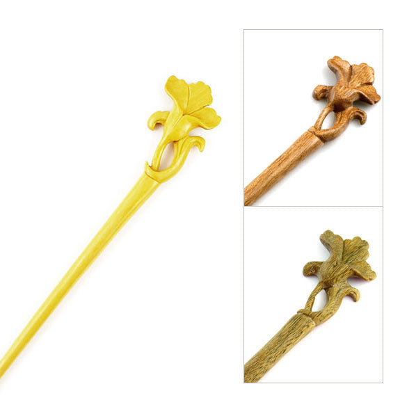 CrystalMood Handmade Carved Wood Hair Stick Morning Glory Lignum-vitae