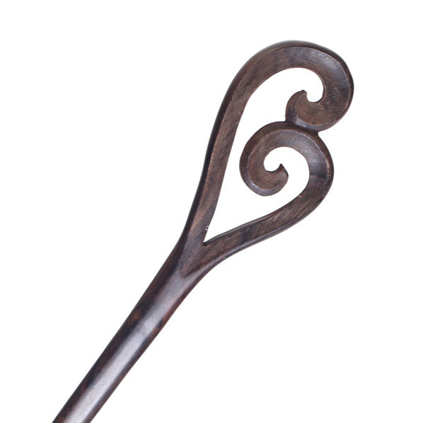 CrystalMood Handmade Carved Wood Hair Stick Laced Heart 7" Ebony