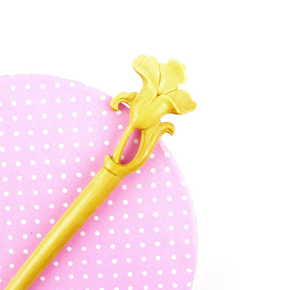 CrystalMood Handmade Carved Wood Hair Stick Morning Glory