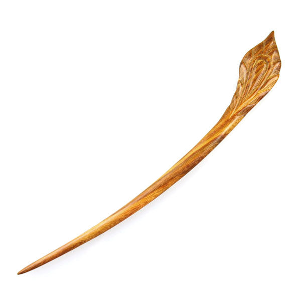 CrystalMood Handmade Carved Wood Hair Stick Plume