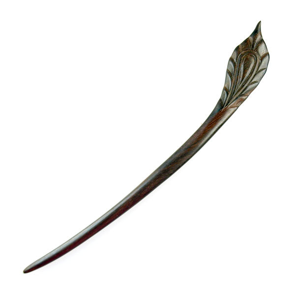 CrystalMood Handmade Carved Wood Hair Stick Plume 7" Ebony