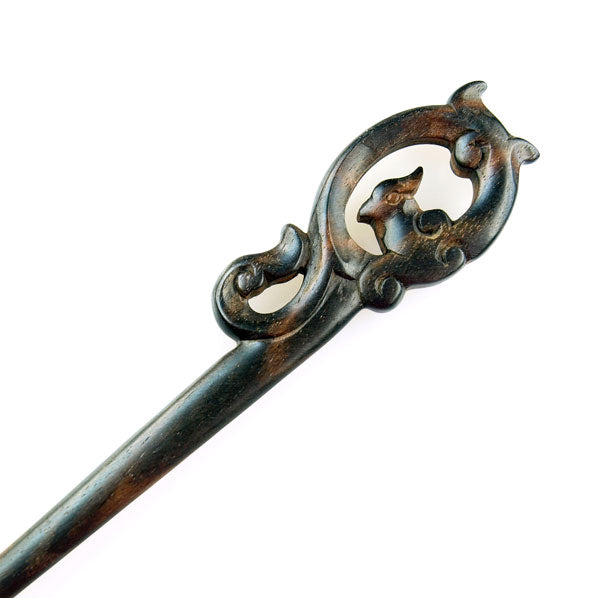 CrystalMood Handmade Carved Wood Hair Stick Bird 7" Lignum-vitae