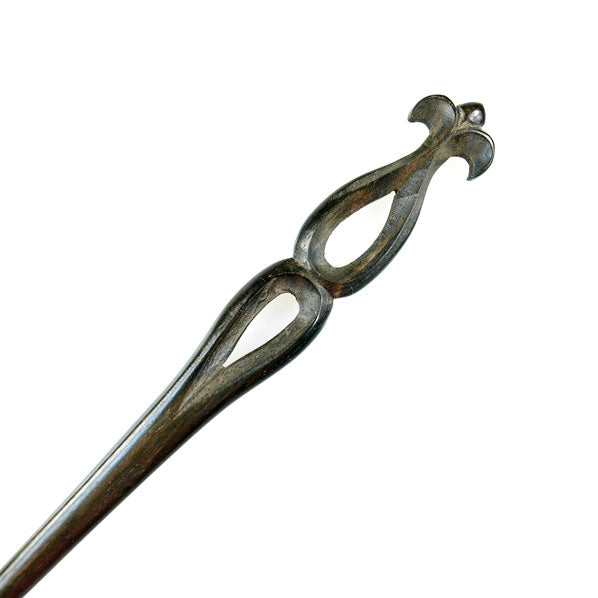 CrystalMood Handmade Carved Wood Hair Stick Fleur-de-Lis Lignum-vitae