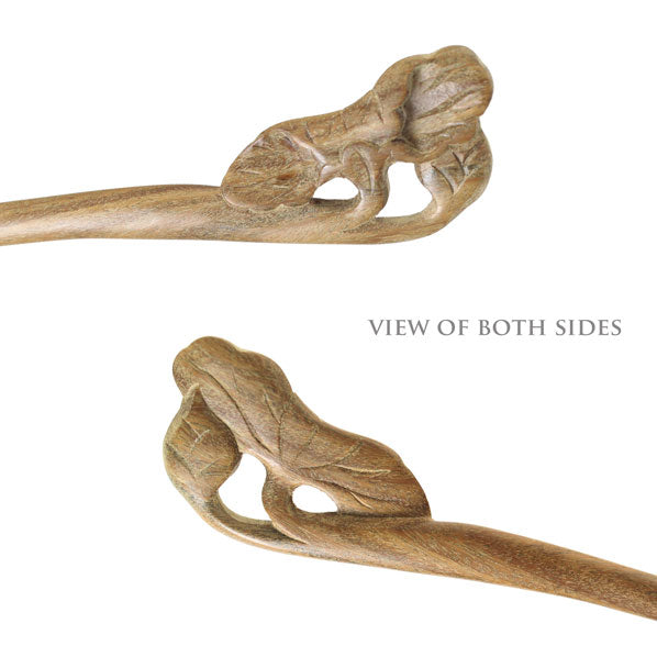 CrystalMood Handmade Carved Wood Hair Stick Lotus Leaf 6.8" Ebony