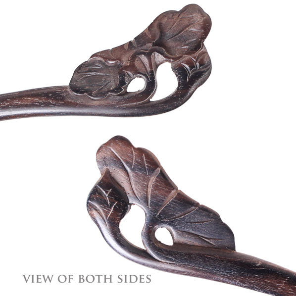 CrystalMood Handmade Carved Wood Hair Stick Lotus Leaf