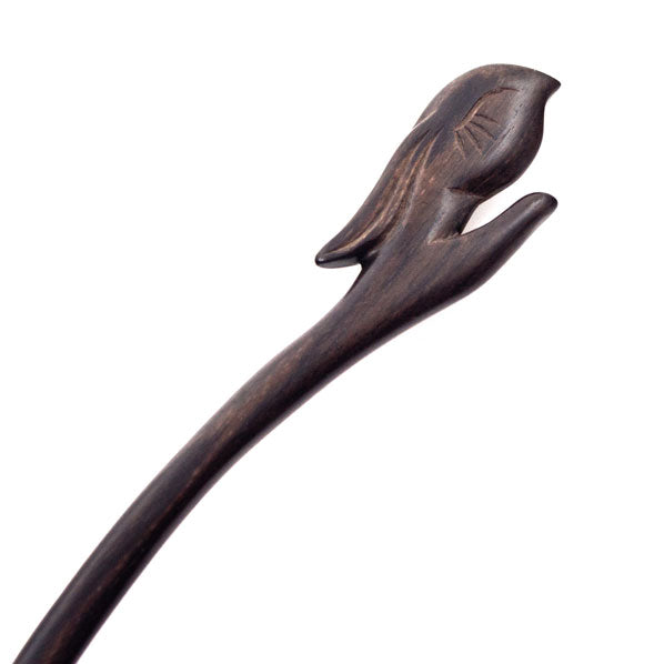 Crystalmood Handmade Carved Wood Hair Stick Rabbit 7-Inch Ebony