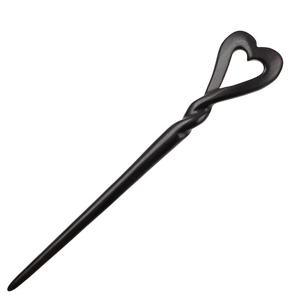 CrystalMood Handmade Carved Wood Hair Stick Twisted Heart Ebony