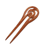 CrystalMood Handmade Carved 2-Prong Wood Hair Stick Fork Swirl Ebony