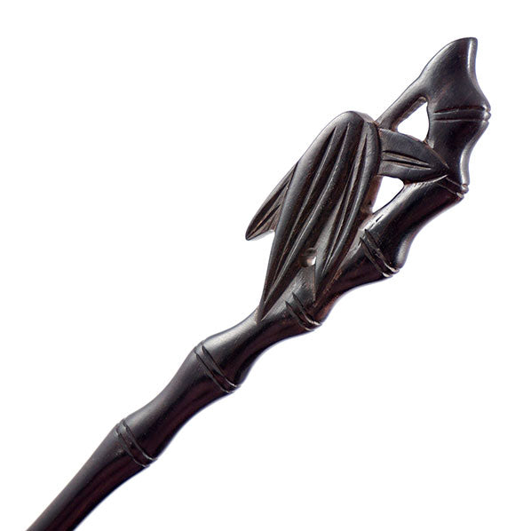 Crystalmood Handmade Carved Ebony Wood Hair Stick Bamboo & Leaves