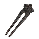 CrystalMood Handmade Carved 2-Prong Wood Flat Back Floral Hair Stick