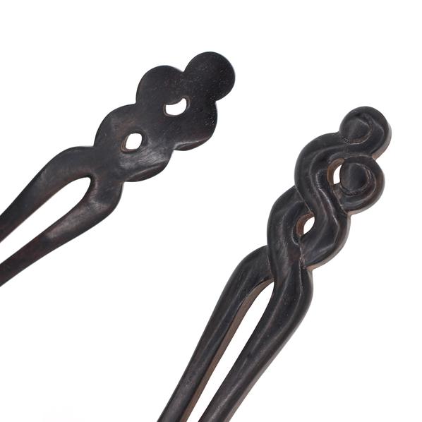 CrystalMood Handmade Carved Flat Back 2-Prong Ebony Wood Twist Hair Stick