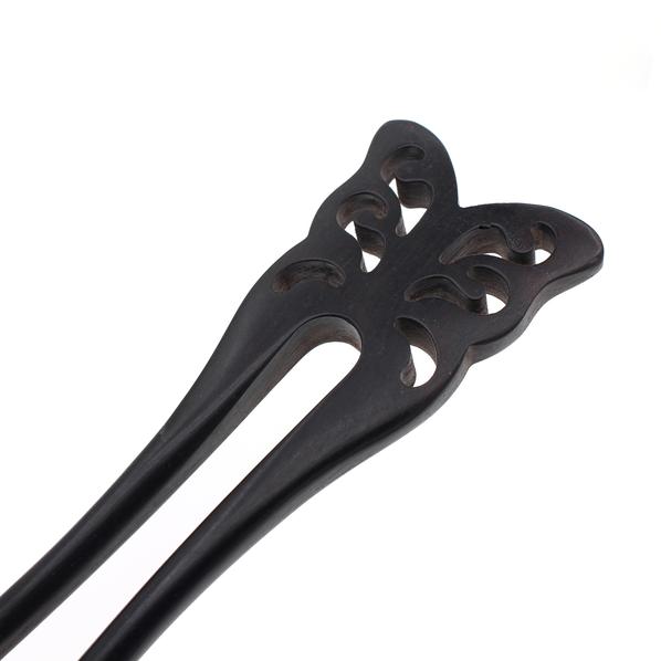 CrystalMood Carved Wood 2-Prong Butterfly Hair Stick Fork