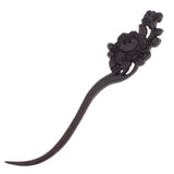 CrystalMood Carved Ebony Wood Flat-Back Peony Flowers Hair Stick