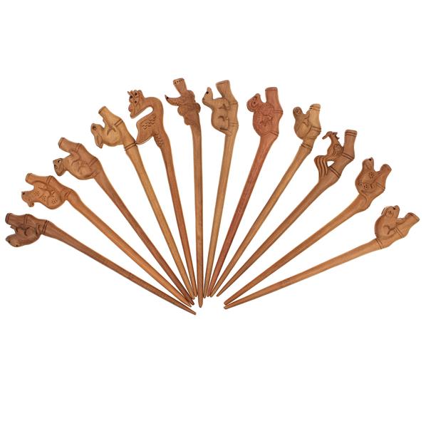 CrystalMood Handmade Carved Peachwood Chinese Zodiac Hair Stick 12 Pig