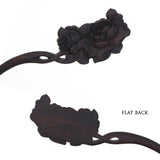 CrystalMood Carved Ebony Wood Flat-Back Eden Rose Hair Stick