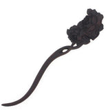 CrystalMood Carved Ebony Wood Flat-Back Eden Rose Hair Stick
