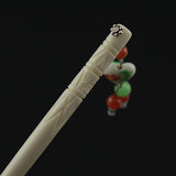 Handmade Carved Cattle Horn Hair Stick with Lampwork Bead and Tassels
