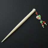 Handmade Carved Cattle Horn Hair Stick with Lampwork Bead and Tassels