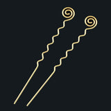 Crystalmood Wavy Metal Hair Stick w/ Spiral Antique Brass Finish [pair]