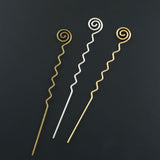 Crystalmood Wavy Metal Hair Stick w/ Spiral Matte Gold Finish [pair]