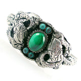 Tibetan Silver Dragon Cuff Bracelet with Jadeite Cabochon and Turquoise Beads