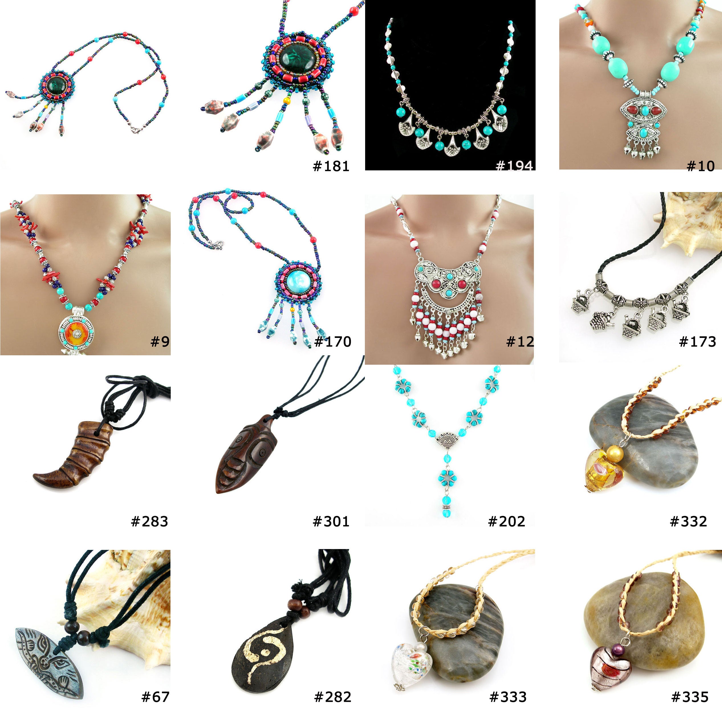 LOT OF 15 Necklaces Tribal Ethnic Tibetan Behemian Bone Horn Glass Beaded & more