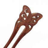 CrystalMood Carved Wood 2-Prong Butterfly Hair Stick Fork