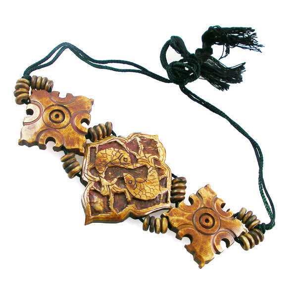 Tibetan Style Double-fish Carved Yak Bone Bracelet