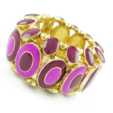 Exotic Enamel Stretch Bracelet 1.5" Wide Gold and Purple