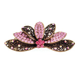 Antique Brass Hair Barrette Rhinestone Flower Petals Pink