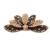 Antique Brass Hair Barrette Rhinestone Flower Petals Champagne