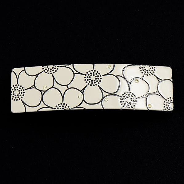 Crystalmood Cellulose Acetate Rectangle Floral Hair Barrette w/ Rhinestones