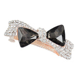 Black and White Pale Gold Finish Bow Hair Barrette w/ Rhinestones and Crystals