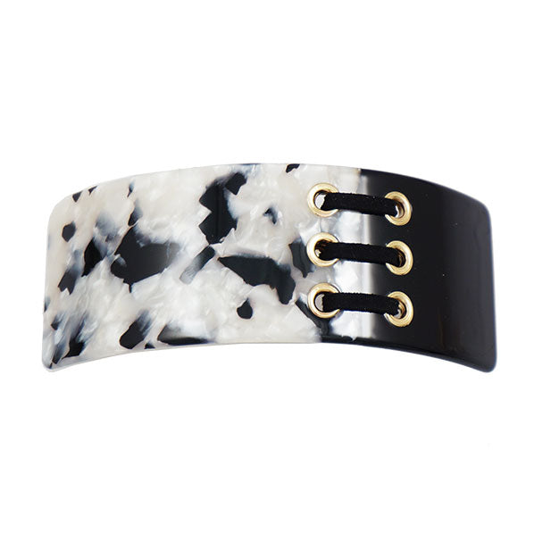Crystalmood Cellulose Acetate Black&White Curved Rectangle Shoelace Design Hair Barrette
