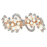 Gold Finish Rhinestone & Pearl Hair Barrette Ribbon