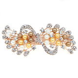 Gold Finish Rhinestone & Pearl Hair Barrette Ribbon