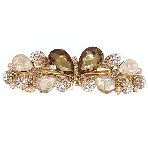 Champagne Rhinestone Butterfly Full Size Floral Hair Barrette