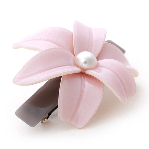 Crystalmood Cellulose Acetate Flower w/ Pearl Hair Barrette Pink