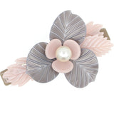 Crystalmood Cellulose Acetate Flower w/ Leaves Hair Barrette w/ Pearl Pink