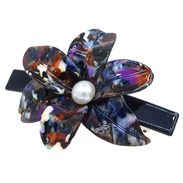 Crystalmood Cellulose Acetate Flower w/ Pearl Hair Barrette