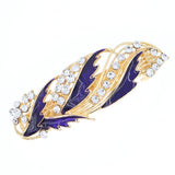 Leaf Enamel Barrette with Rhinestones Violet