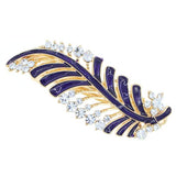 Enamel Leaf Barrette with Rhinestones Violet